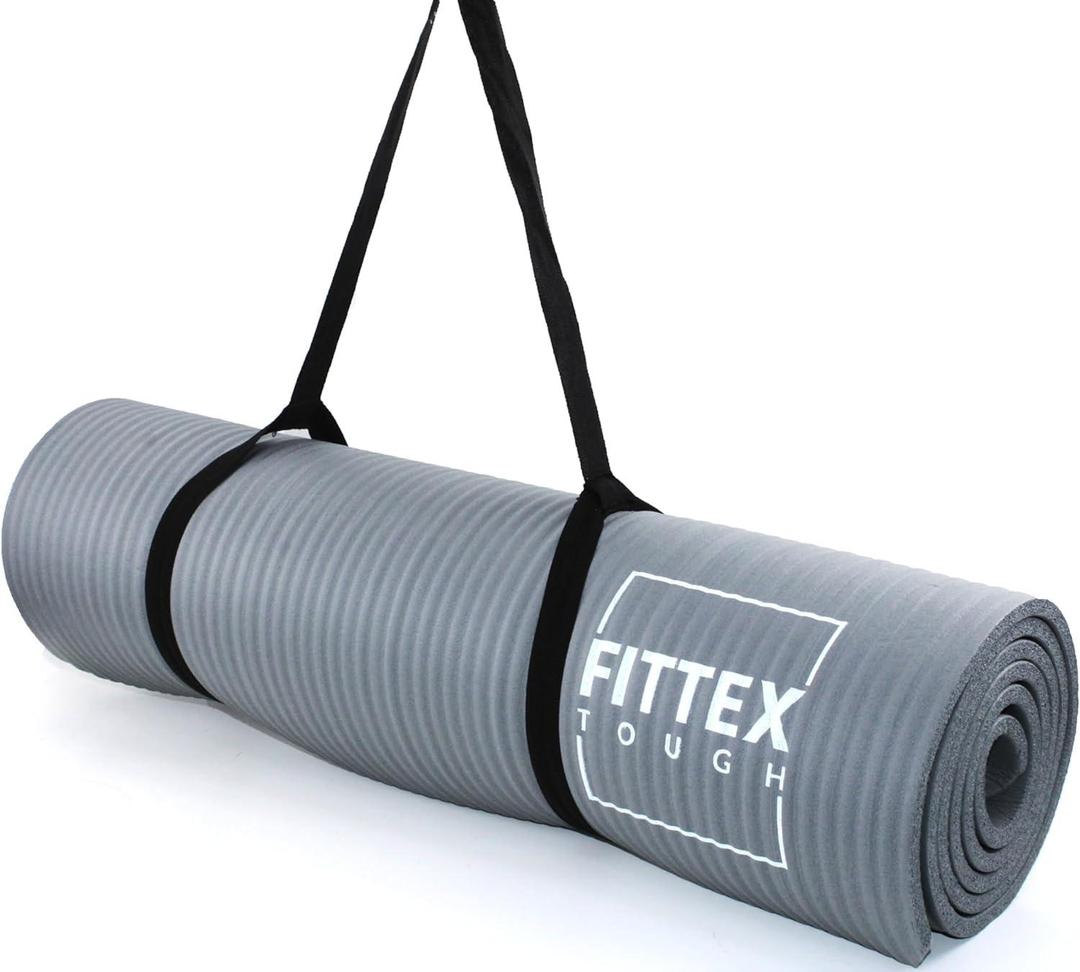 Yoga Mat With Carry Strap, 188 x 61 x 1cm, Made of Durable Non-slip 10mm Thick Material, Grey - Blush & Bloom