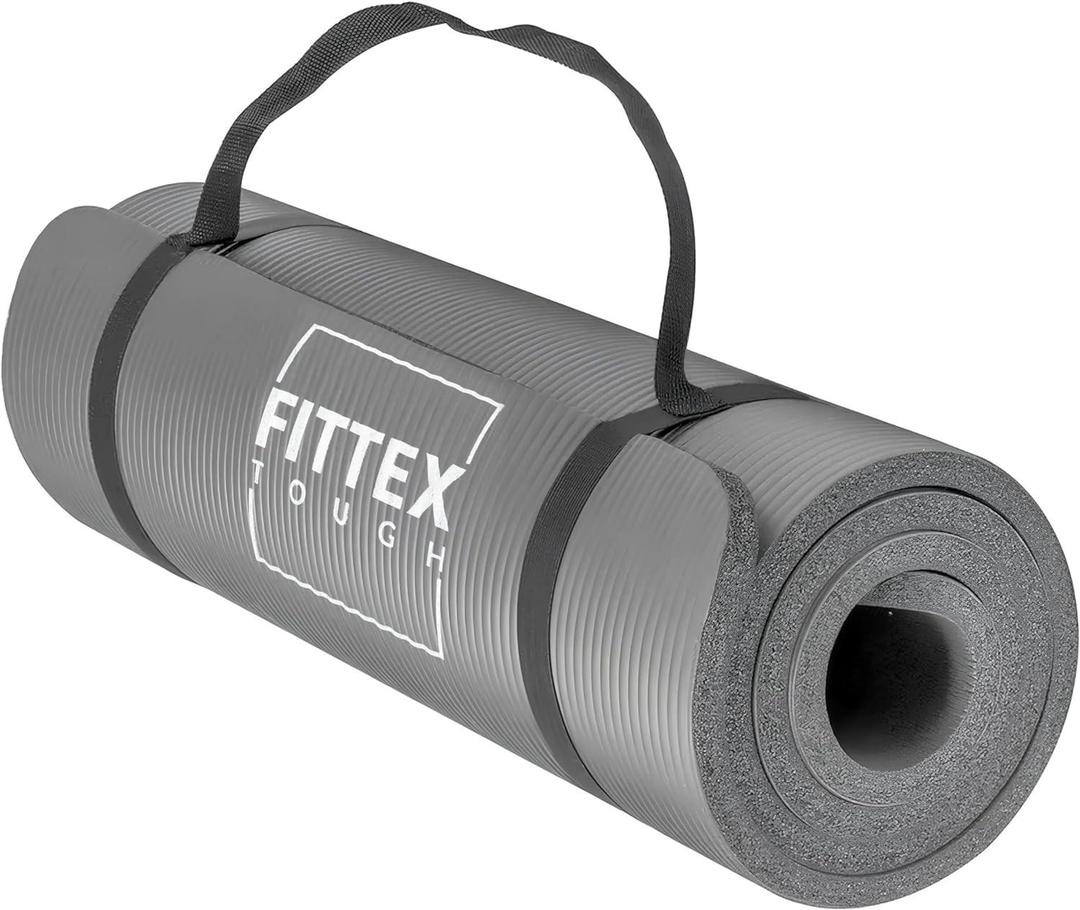 Yoga Mat With Carry Strap, 188 x 61 x 1cm, Made of Durable Non-slip 10mm Thick Material, Grey - Blush & Bloom