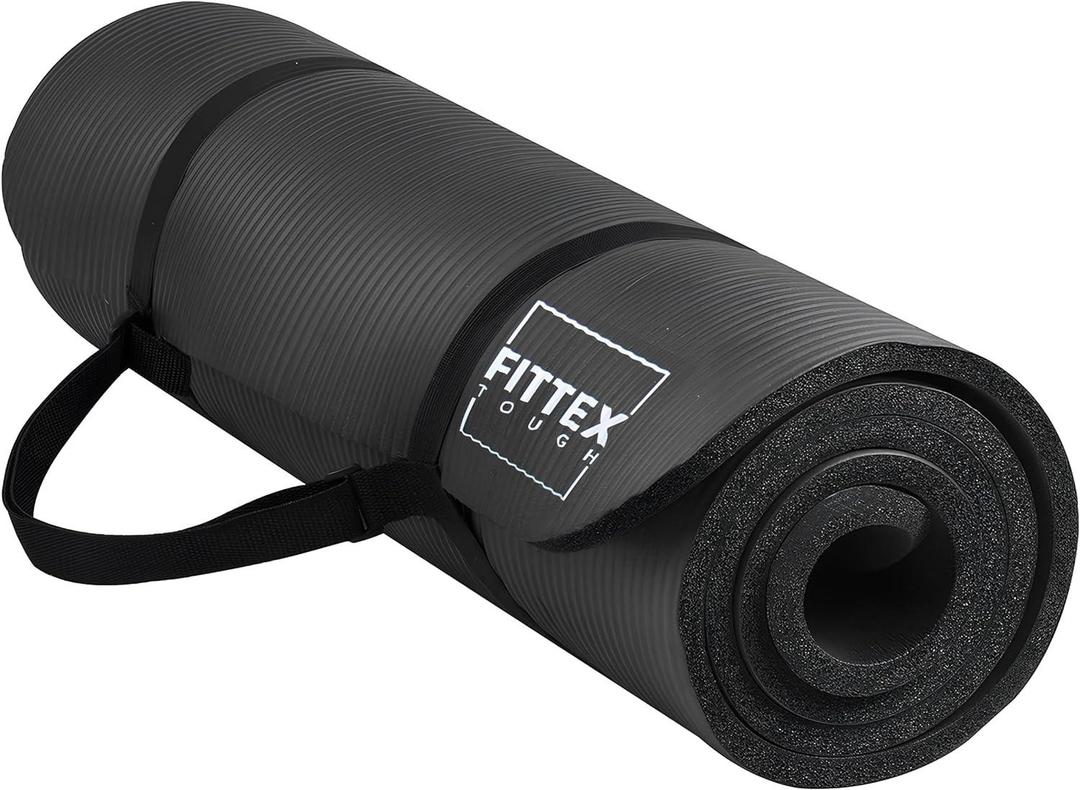 Yoga Mat With Carry Strap, 188 x 61 x 1cm, Made of Durable Non-slip 10mm Thick Material, Black - Blush & Bloom