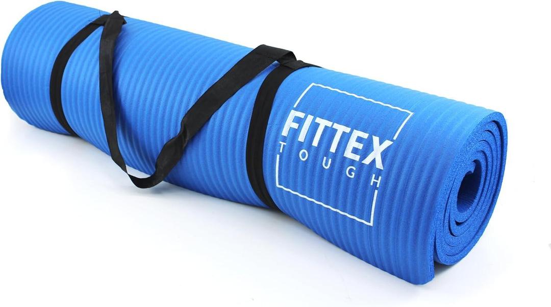 Yoga Mat With Carry Strap, 188 x 61 x 1cm, Made of Durable Non-slip 10mm Thick Material, Blue - Blush & Bloom