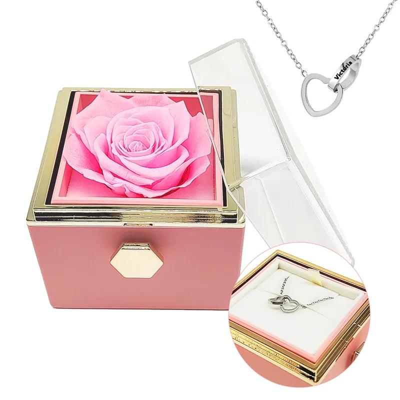 Rotating Eternal Rose Jewelry Box - Ideal for Rings, Earrings, and Necklaces - Blush & Bloom