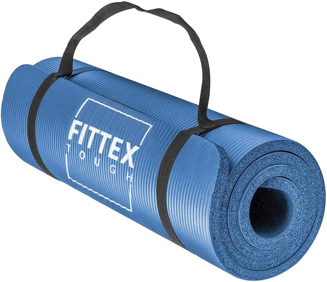 Yoga Mat With Carry Strap, 188 x 61 x 1cm, Made of Durable Non-slip 10mm Thick Material, Blue - Blush & Bloom