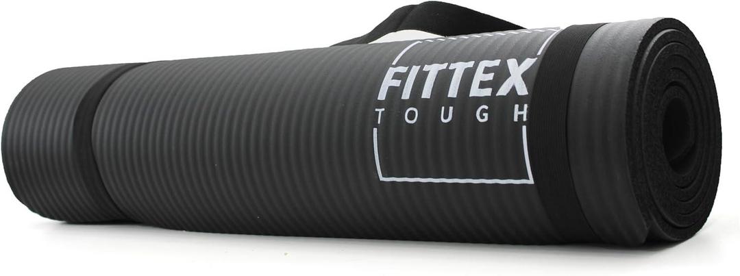 Yoga Mat With Carry Strap, 188 x 61 x 1cm, Made of Durable Non-slip 10mm Thick Material, Black - Blush & Bloom