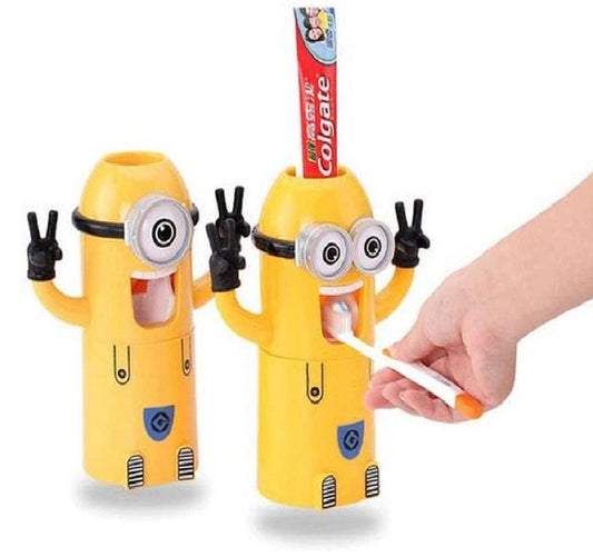 Cartoon Little Yellow Man Toothbrush Holder Set with Automatic Toothpaste Dispenser - Blush & Bloom