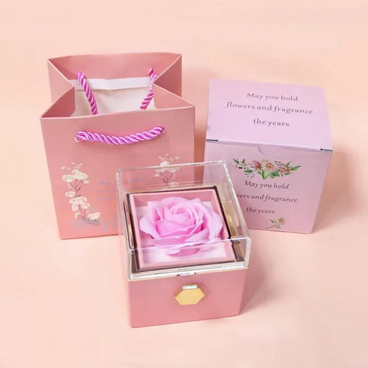 Rotating Eternal Rose Jewelry Box - Ideal for Rings, Earrings, and Necklaces - Blush & Bloom