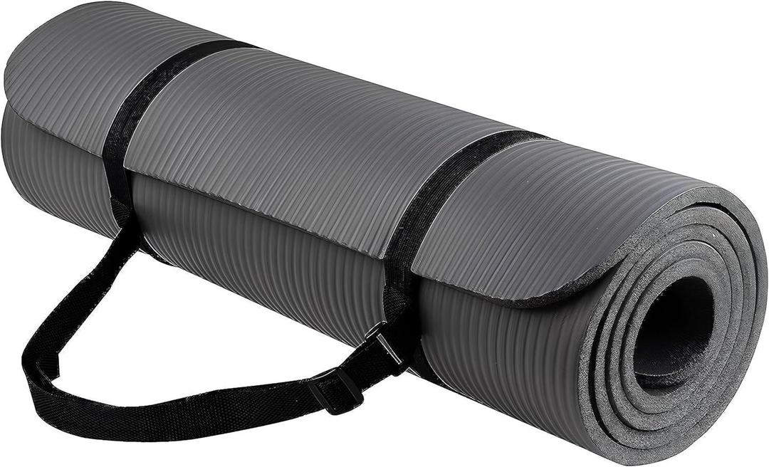 Yoga Mat With Carry Strap, 188 x 61 x 1cm, Made of Durable Non-slip 10mm Thick Material, Grey - Blush & Bloom